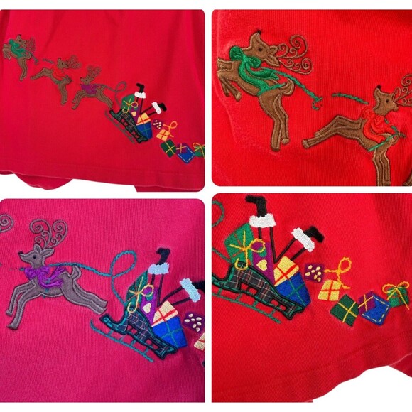 VTG Westbound Christmas Dress PLUS 1X Red Reindeer Santa Sleigh Cotton Back Slit - Picture 8 of 15